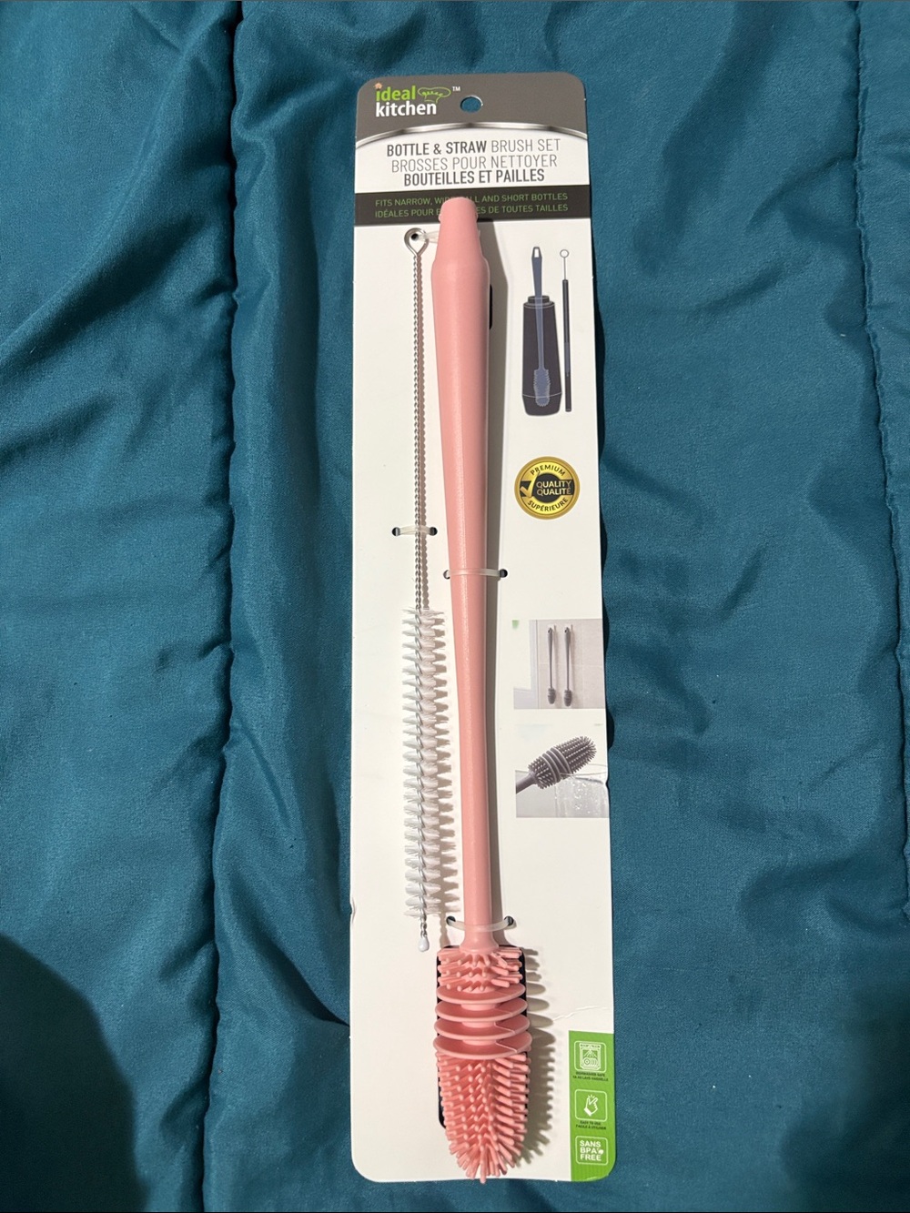 Ideal Kitchen Pink Bottle & Straw Brush Cleaning Set - silicone